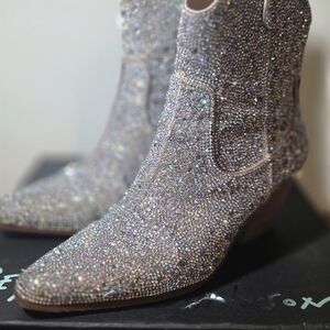 Betsey Johnson Sparkling Silver Rhinestone Boots